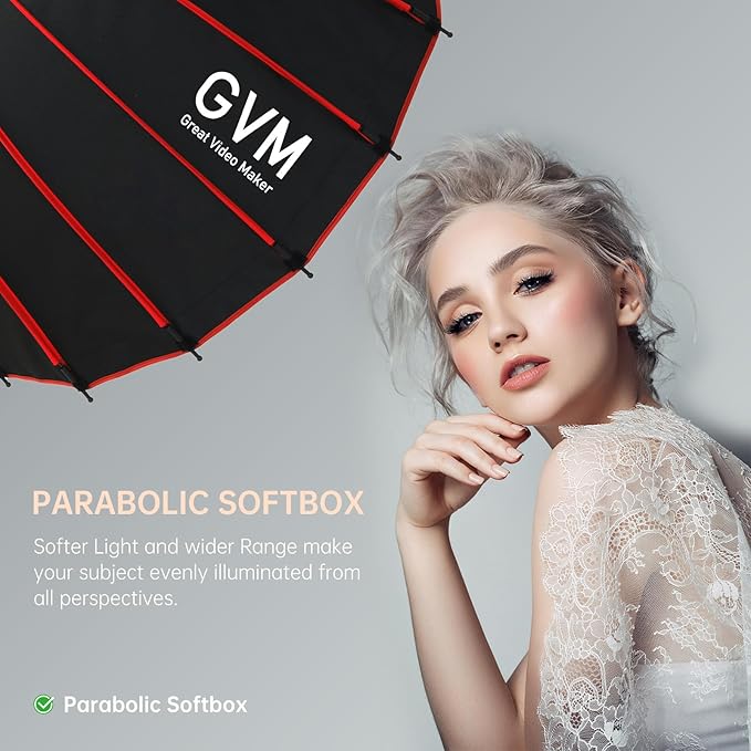 GVM Softbox Parabolic Soft Light Bowens Mount，36"/90cm Quick Release Parabolic Deep Softbox & Honeycomb Grid Compatible with Other Bowens Mount Light for Recording, Portraits
