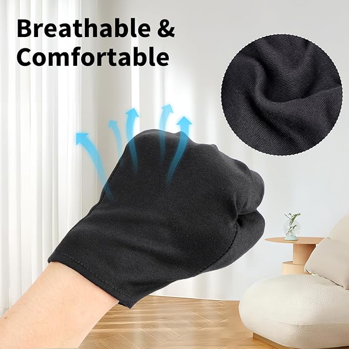 ENPOINT Touch Screen Gloves - 5 Pairs Large Black Cotton Gloves for Dry Hands Sleeping, Moisturizing, Coin Handling, Jewelry, Photography, Men and Women, with Pack of 20 Touch Screen Stickers