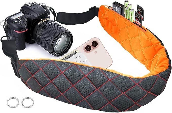 LONPAI Ultra Comfortable Camera Strap with Pockets and Thick Padded for Photographers, Adjustable Universal Cam Neck Belt
