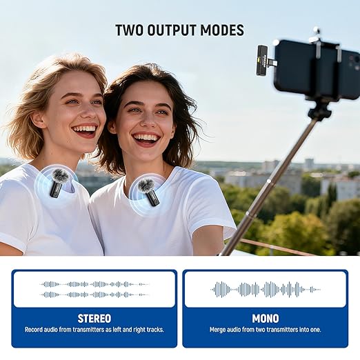NEEWER KM23Max Wireless Lavalier Microphone 48KHz/24Bit 328ft Range 8H Battery Noise Cancelling Omnidirectional Mini USB C Mic Compatible with DJI Insta360 iPhone Android Phone PC (1x RX + 2X TX)