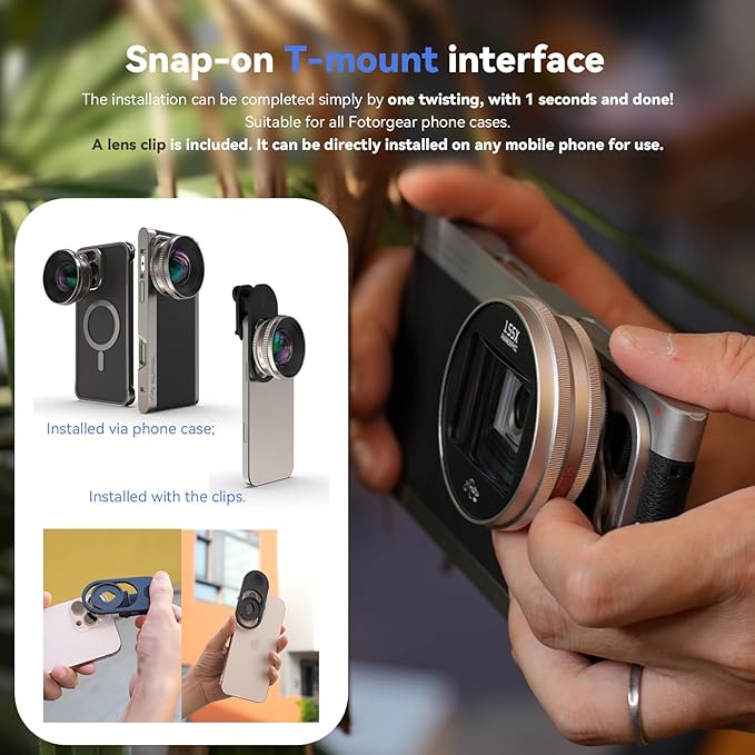 1.55x Anamorphic Lens Compatible with T Mount iPhone & Samsung - Cinematic Smartphone Lens with Ultra-Wide View, with APP Image Correction, Sci-Fi Blue Flare, and Enhanced Video Quality