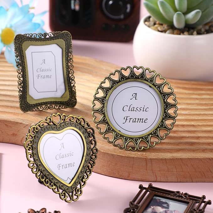 6 Pcs Mini Vintage Picture Frame 1 Inch Wallet Size Picture Frames Assorted Colors Tiny Metal DIY Photo Frames Tiny Metal Photo Frame for Tabletop Wall Display Old Fashioned Photoes Gallery Art Decor