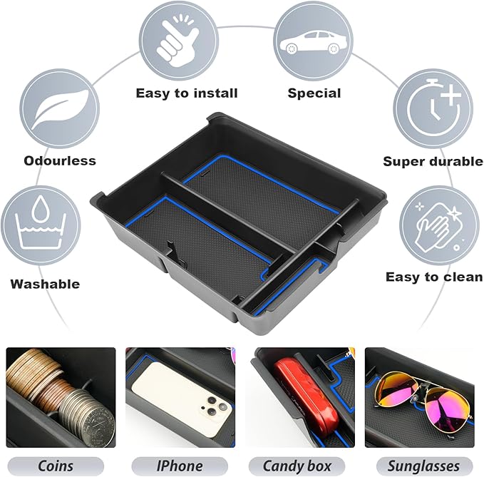 SKTU for 2024 2025 2026 Honda Pilot Center Console Organizer 2023-2026 Pilot/ 2024-2026 Passport Armrest Tray 2025 2026 Passport Console Tray 2025 2026 Pilot Accessories with Sunglasses Holder (Blue)