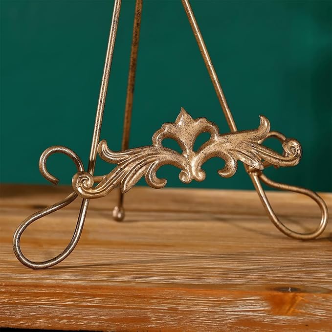 13.8" H Fleur-de-Lis Easel Stand,Metal Book Stand, Plate Holder Display Stand, Picture Frame Stand, Home Decor (Bronze)