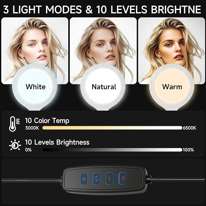 Ring Light Tripod for iPhone, 10" Selfie Ring Light with Tripod Stand and Phone Holder, Professional LED Circle Lighting for Video Recording, Conferencing, Makeup, Streaming, Tiktok, YouTube