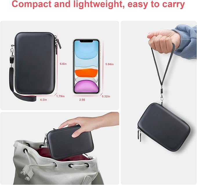 Canboc Carrying Case for MacBook Air Pro Charger MagSafe/MagSafe 2 Power Adapter, iPhone 16/16 Pro MagSafe Charger, USB C Hub, Type C Hub, USB Multiport Adapter, Hard Shockproof Bag, Black