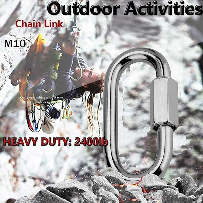 Quick Link, Lsqurel 304 Stainless Steel D Shape Locking Carabiner Heavy Duty Chain Link Keychain for Outdoor Fence Gate Swings Pet Dog M4 M6 M8 M10 Capacity 200lb 600lb 1200lb 2400lb