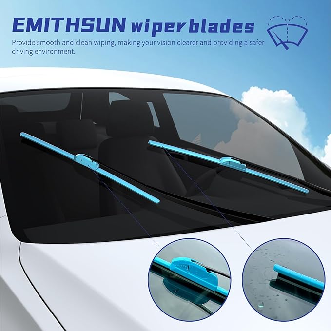 OEM QUALITY 26" + 22" Premium All-Seasons Durable Stable And Quiet Blue Windshield Wiper Blades (Set of 2)