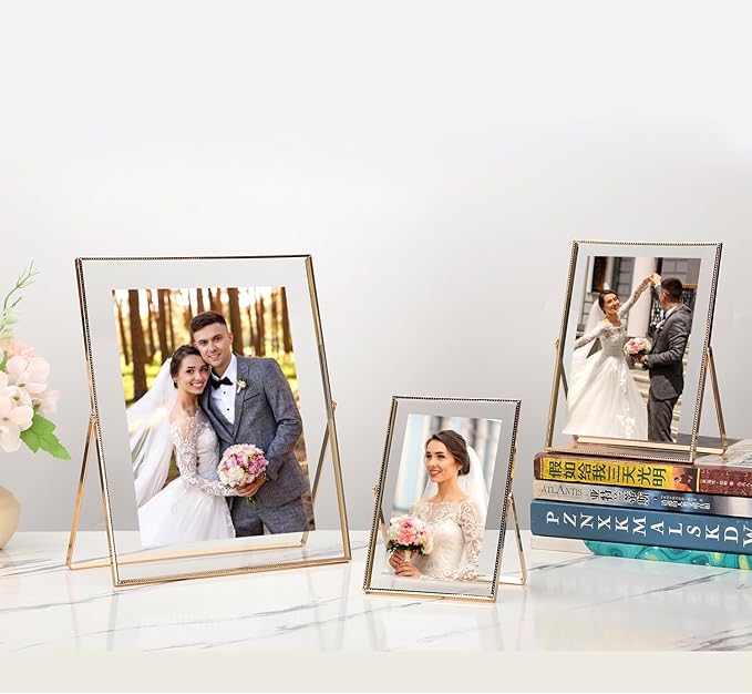 6x8''Silver Floating Photo Frame Set of 2, For Photo Sizes (4x6'' 5x7''), Metal beaded Edge 5x7 floating Picture Frames silver for Tabletop/Shelf, Classy Gift Choice for Wedding