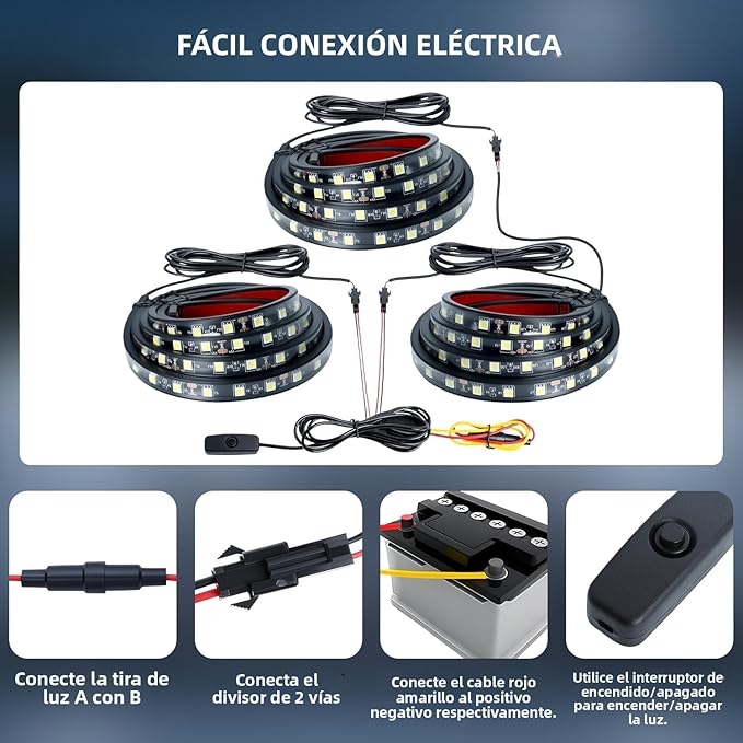 Truck Bed Light Strip - 3PCS 60" 270 LED Waterproof Strip Kit with On/Off Switch/Splitter for Pickup Trucks, SUVs, RVs, Boat (6000K Cool White)