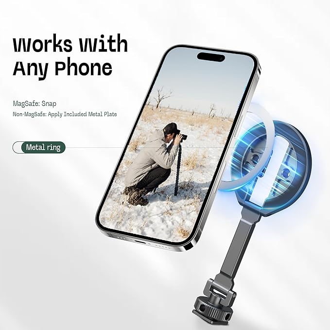 FANAUE Magnetic Phone Tripod Mount, Cold Shoe Phone Holder for Camera, Aluminum iPhone Tripod Mount Adapter with 1/4”Threaded Hole, Compatible with iPhone 17/16/15/14/13 Series