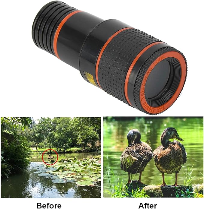 Zoom Lens for Smartphone,Telescopic Phone Objectif,Clip On Lens Zoom,Phone Camera Lens Kit,Professional 12X Telephoto Lens Telescopic Focusing Universal for Mobile Phone Tablet
