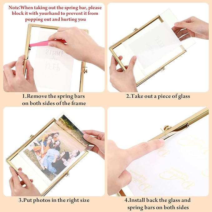 Amyhill Set of 6 Metal Picture Frames Vintage Minimal Ornate Floating Frames 4, 6, 7 Inches Photo Antique Easel Stand Vertical Glass Holder for Pictures Photos Desk Tabletop Display(Gold)