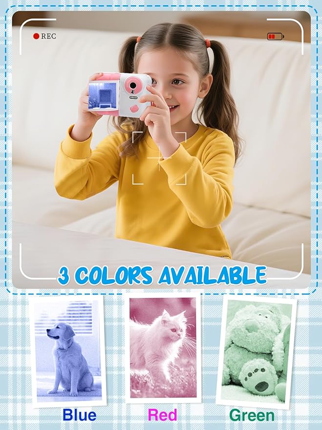 3-Color Kids Camera Paper Roll Refill - Compatible with Most Instant Print Camera, HD Photo Printer Paper for Kids Aged 4 5 6 7 8 9 10 Boys Girls Birthday Gifts (9 Rolls)