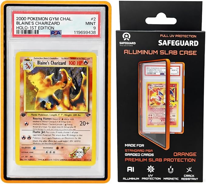 Metal PSA Slab Bumper Case UV Resistant- Safeguard Stackable Magnetic Aluminum Metal Case For Graded Cards (Orange)