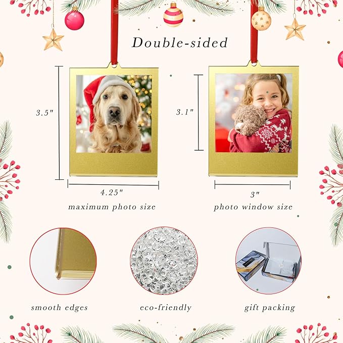 6 PCS Polaroid Film Photo Frame Ornaments 3.5 * 4.25inch Polaroid Picture Frame Display With Writing Space,Double-Sided instax mini Frame For Christmas Tree Decor, Hanging Mini Photo Frame Ornaments For Kids (Gold)