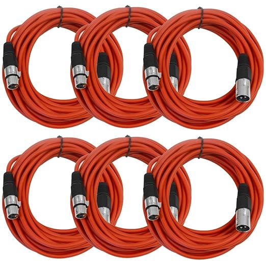 Seismic AudioSAXLX-25Red6 Pack of 25-Feet Red XLR Male to XLR Female Microphone Cables, Balanced