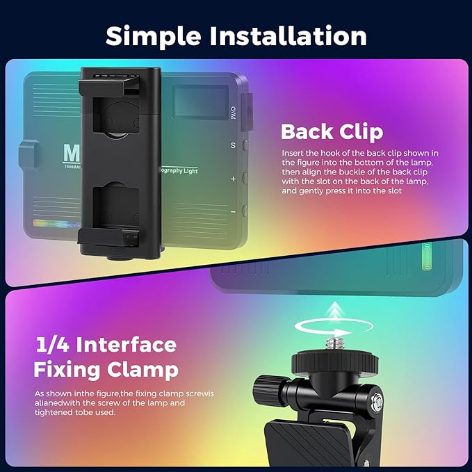 RGB Video Light, Pocket LED On-Camera Video Lights, 3000-9900K 360 Full Color 20 Light Effects, Portable Front & Back Phone Clip for Laptops, Phone and Camera, Vlogging, Photography, TikTok