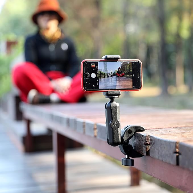 GEPULY Super Clamp Mount with Dual Ballheads & Phone Holder 20-50mm for GoPro Hero Series, Insta360, DJI OSMO Action Cameras, DSLR, Motorcycle, Handlebar, Desk, LED Light, Flash Light