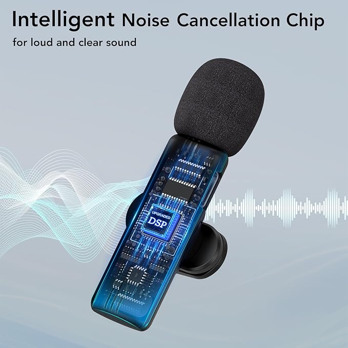 Mini Wireless Lavalier Microphone for iPhone, iPad, Android Phone - Noise Reduction Lapel USB C Bluetooth Mic for Recording, Clip on Omni Lav Mic for Video Recording, Tiktok, YouTube, Vlog