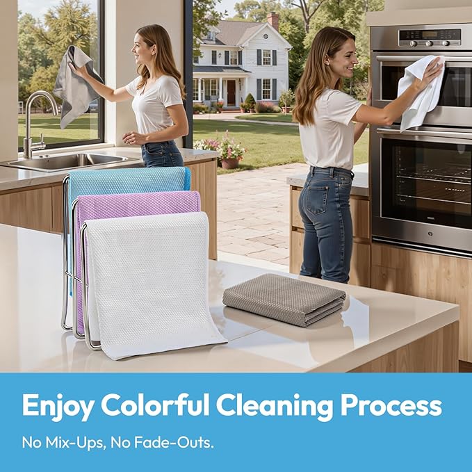 Glass Cleaning Cloth - 6 Pack Lint Free Stainless Window Cleaning Cloth,15.55” x 15.55” Microfiber Cleaning Cloth,Glass Towels for Polising Mirrors Stainless Steel Surface (White Grey)