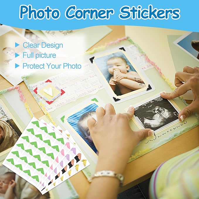 432 Pcs Photo Corners, Self Adhesive Picture Corners, Acid Free Corner Stickers for Scrapbooking, Photo Mounting Corners for DIY Scrapbook, Photo Album, Memory Books (Mixed Colors)