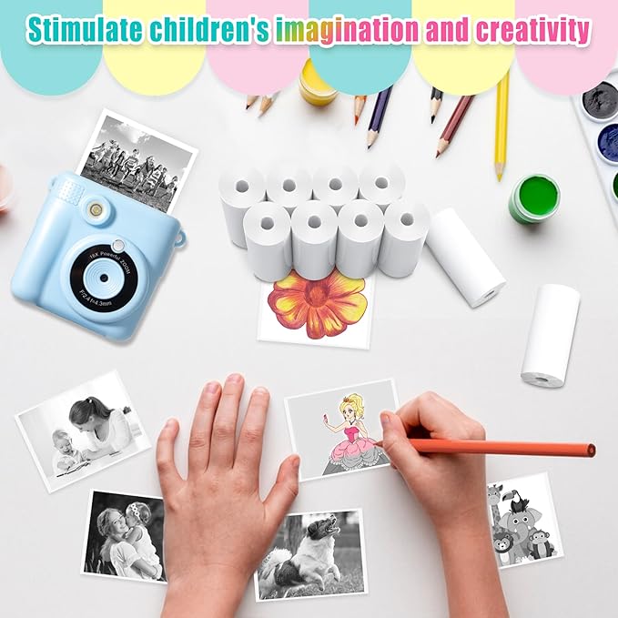 12 Rolls Instant Print Camera for Kids Refill Print Paper - Hikkon Thermal Print Paper Rolls Photo Print HD Printing for Most Kids Instant Camera - Paper Only(White-12)