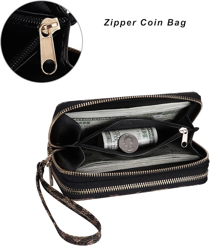 Cellphone Wallet for Women Dual Zipper Long Purse with Removable Wristlet