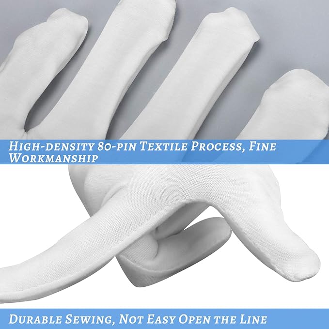 Cotton Gloves, 10pairs White Cotton Gloves for Dry Hands Sleeping, Washable Stretch Material for Men and Women Eczema Moisturizing