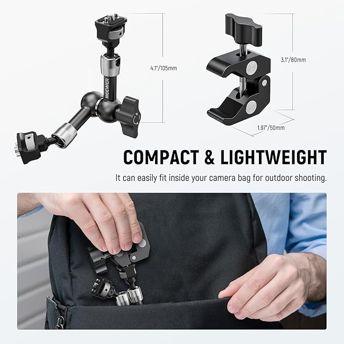 NEEWER 7" Articulating Magic Arm Clamp Mount with Super Clamp, Camera Monitor Mount with 1/4" 3/8" ARRI Locating Pins & Holes for DSLR Action Camera Video Light Compatible with SmallRig Cage, ST07C