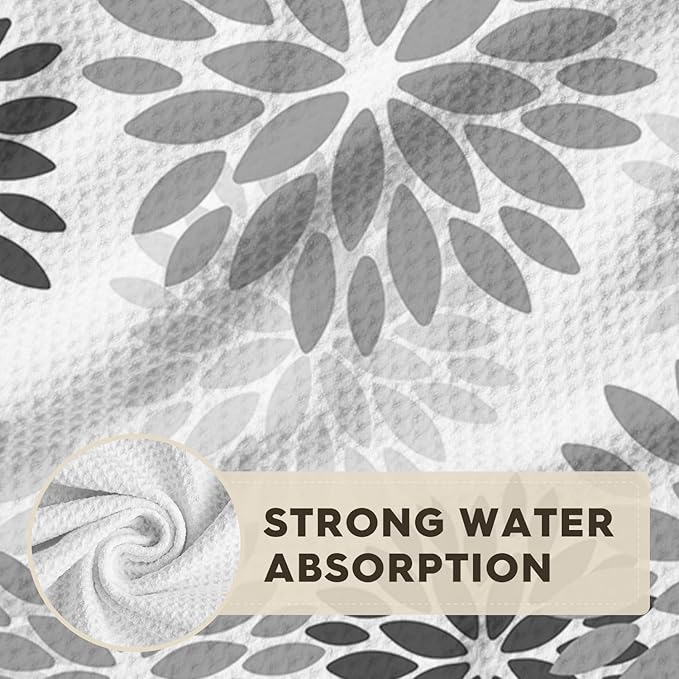 Artoid Mode Grey Dahlia Floral Bar Kitchen Towels, 12x24 Inch Quick Dry Microfiber Cloth Dish Towels for Kitchen Drying Set of 2