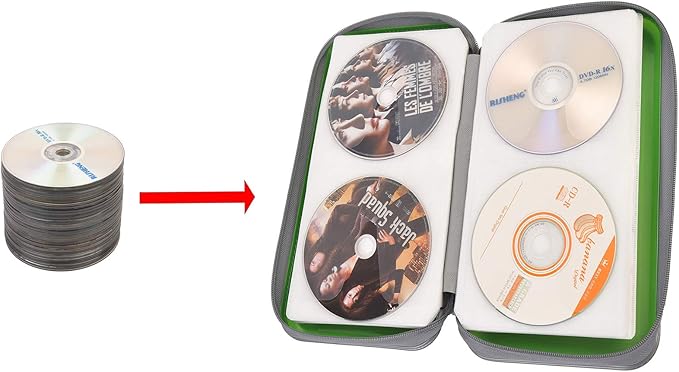 UENTIP CD Case,96 Capacity Book Portable Hard Plastic Case Holder Organizer Wallet Protective DVD Storage (96, Green)