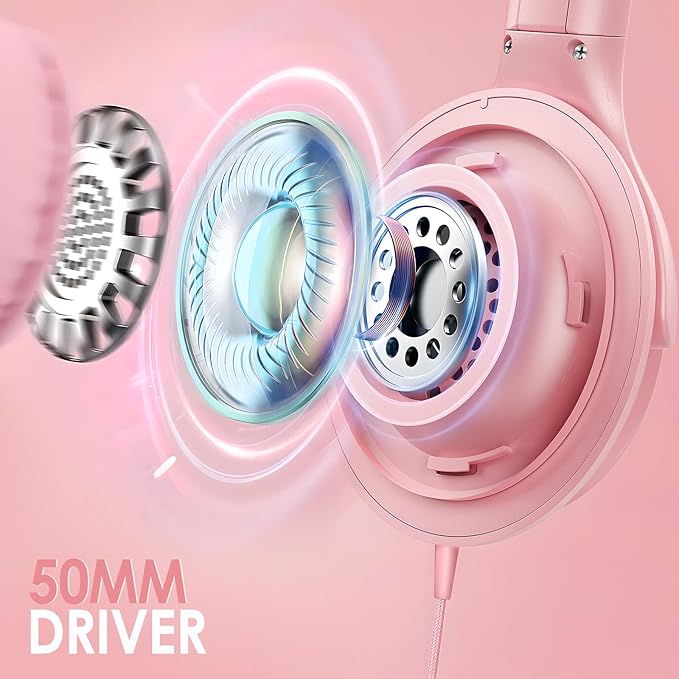 USB C Over Ear Headphones Wired, USB C Wired Headphones with Microphone, Volume Control, HD Stereo Sound, Foldable & Lightweight USB Type C Headphone,Pink