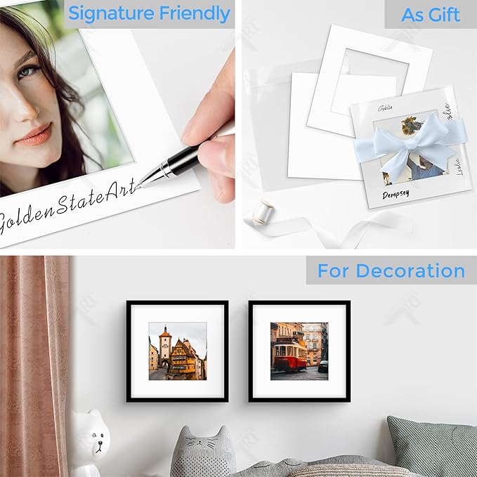 Golden State Art, Acid Free, Pack of 5, 12x12 White Picture Mats Mattes with White Core Bevel Cut for 8x8 Photo + Backing + Bags
