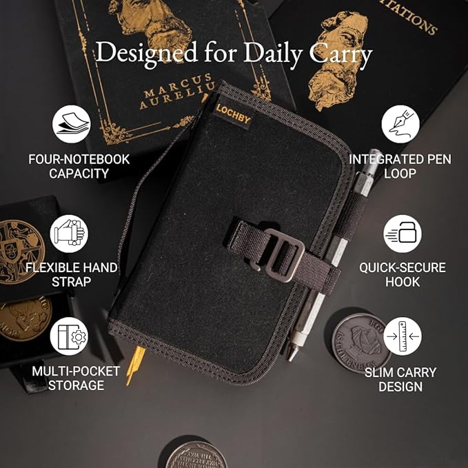 LOCHBY® Mini Field Journal | Water Resistant Waxed Canvas | Pen Loop | Included Tomoe River Notebook | Perfect for Travel, Art, Bullet Journal