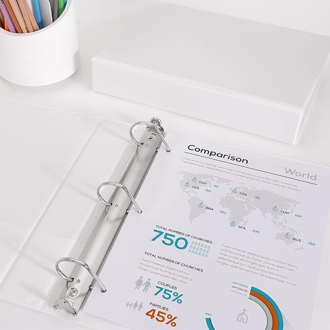 Comix Sturdy 2 Inch D-Ring Binders, 2'' 3 Ring Binder with Clear View Cover, 2.4mm-Thick, Holds 500 Sheets of 8.5" x 11" Paper, 6 Pack (White)