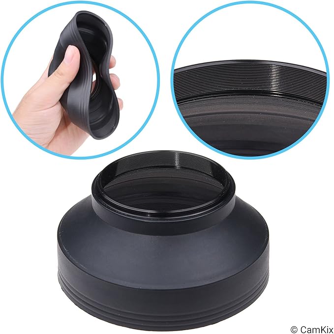 CAMKIX Camera Lens Hood 52mm - Rubber - Set of 2 - Collapsible in 3 Steps - Sun Shade/Shield - Reduces Lens Flare and Glare - Blocks Excess Sunlight for Enhanced Photography and Video Footage