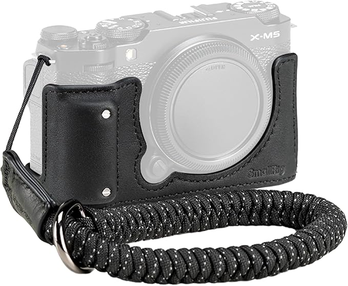 SMALLRIG X-M5 Leather Half Case Kit for FUJIFILM X-M5, Including Leather Half Case, Wrist Strap, Genuine Leather Material, Portable and Protecting (Black) - 4879