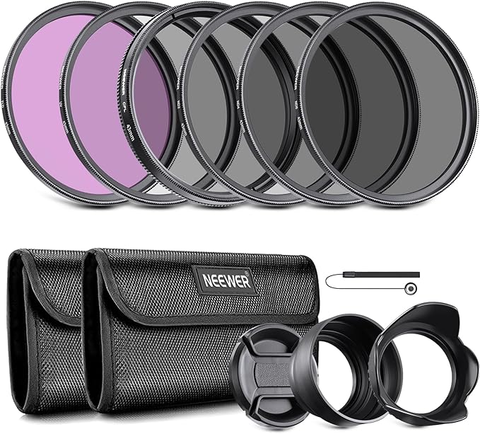 NEEWER 43mm ND Lens Filter Kit: UV, CPL, FLD, ND2, ND4, ND8, Lens Hood and Lens Cap Compatible with Canon Nikon Sony Panasonic DSLR Cameras with 43mm Lens