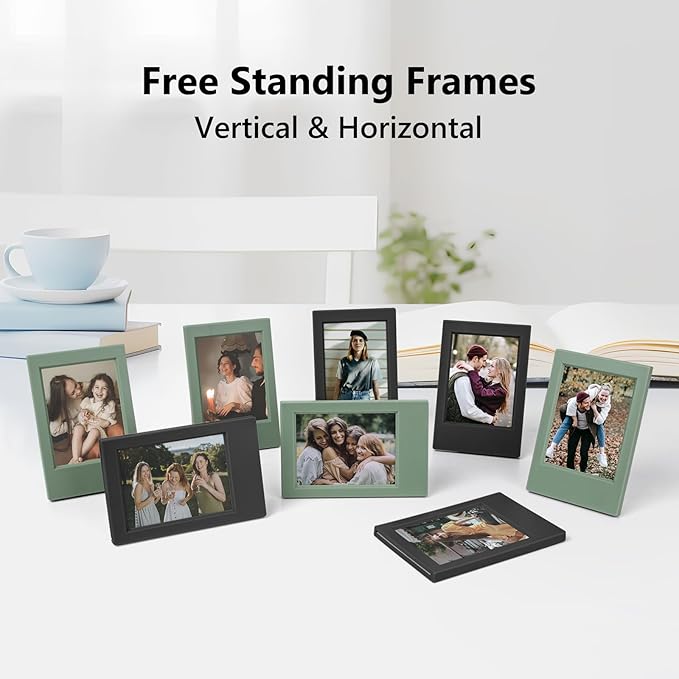 HIYQIN 8 Pack 2x3 Mini Photo Frames with Clear Protective Film - Black & Green, Compatible with Fujifilm Instax 2x3 Mini Film