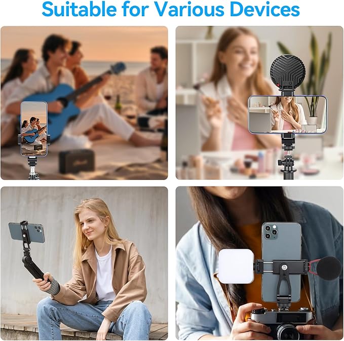 UTEBIT Universal Phone Tripod Mount with Cold Shoe Mount, 1/4" Thread 180° Tilt 360° Rotation Support Vertical and Horizontal, Adjustable Phone Clamp Holder for iPhone 17 16 15 14, for Samsung Galaxy