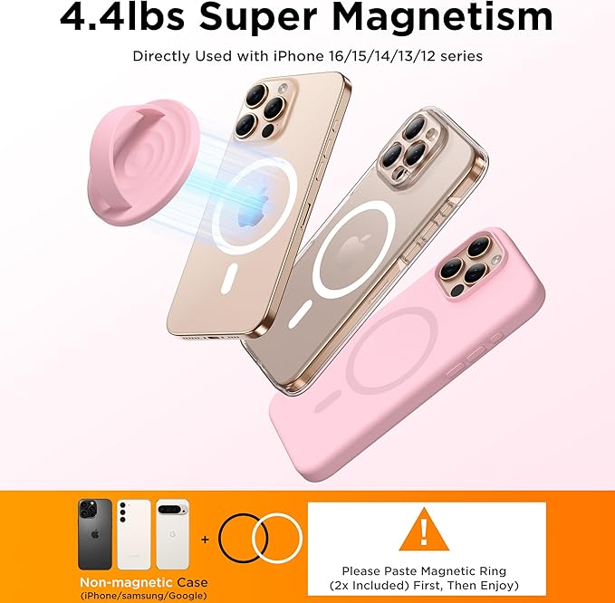 Magnetic Phone Grip Ring Holder, Liquid Silicone Magnet Cell Phone Grip Finger Loop, Compatible with Magsafe, Back of Phone for iPhone 17/16/15/14/13/12 Series, Pink