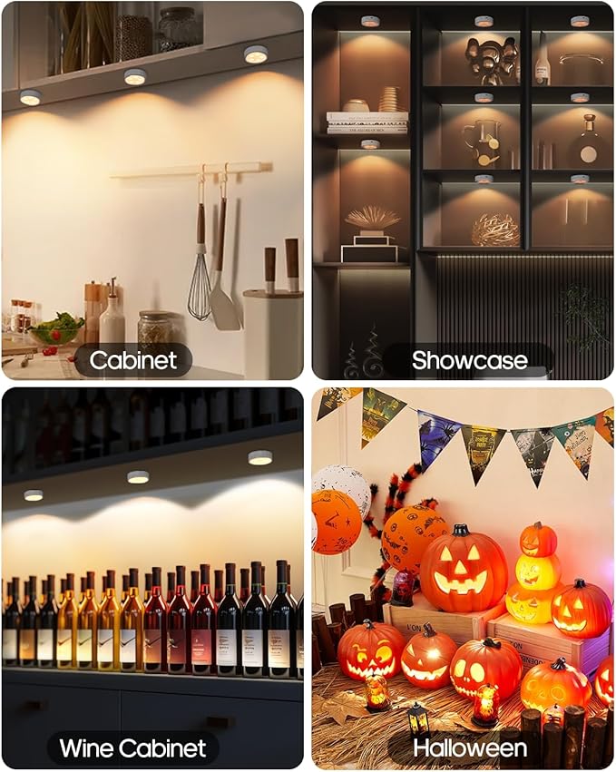 Puck Lights with Remote Control,Under Cabinet Lighting Magnetic,LED Closet Lights Rechargeable,Dimming Tap Light, Stick on Lights, for Closet, Bedroom Wall, Under Cabinet(Warm Color)2 Pack