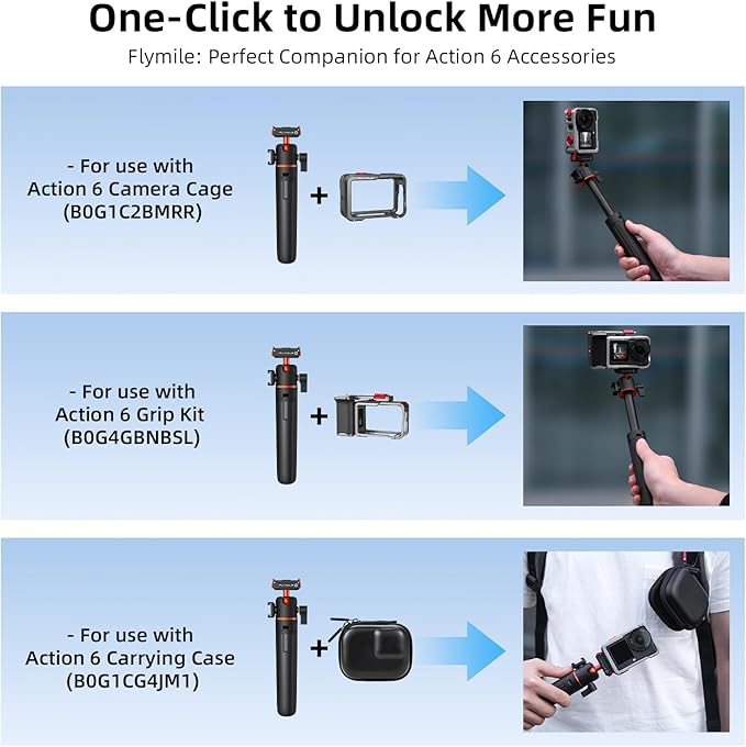 Flymile 21" Action 6 Camera Tripod, Magnetic Quick Release Adapter Selfie Stick Extended Pole Handle Grip with 360° Ball Head & Cold Shoe Mount, Mini Table Desk Tripod for DJI Osmo Nano Accessories