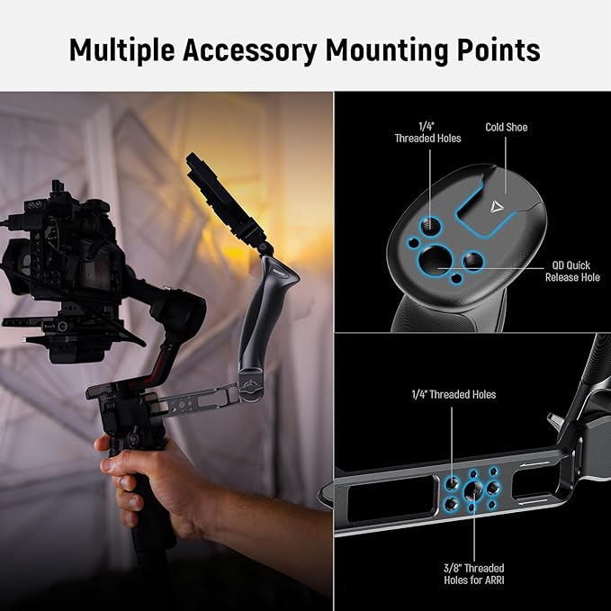 NEEWER BASIC Adjustable Gimbal Sling Handle Grip Compatible with DJI Ronin RS4 Mini RS4 RS4 Pro RS3 Mini RS 3 Pro RS 2 RSC 2 Stabilizer, Ergonomic Handgrip Low Angle Shots Accessories Expansion, CA143