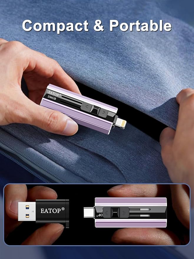 EATOP 256GB Flash Drive Intended for iPhone iPad, Memory Stick Storage for Photos and Videos Backup, Compatible with iPhone iPad Android PC, Plug and Play, No Application Required (Purple)