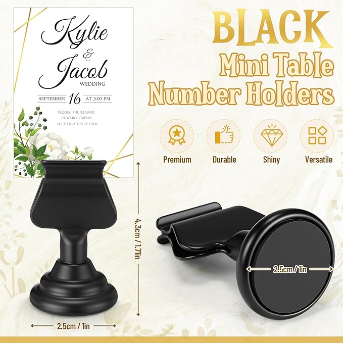 Kathfly 48 Pcs Metal Table Number Holders 1.7 Inch Black Mini Place Card Holders Bulk Harp-clip Table Sign Stands Card Holder Display Picture Memo Notes Menu for Weddings Restaurants Birthday Decor