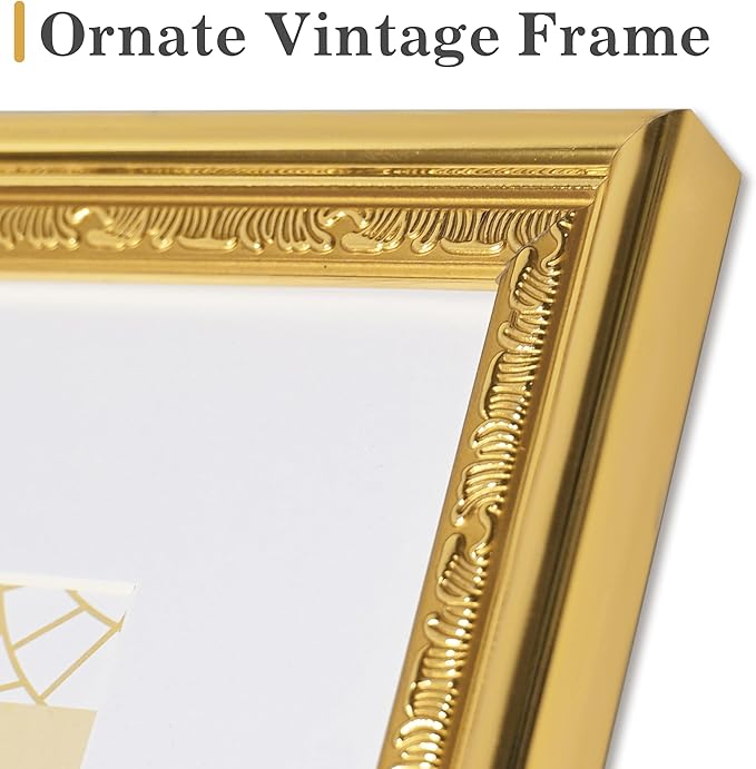 VIOLABBEY 5x7 Gold Picture Frame, Display 4x6 Photo with Mat or 5x7 without Mat, Ornate Vintage 5 x 7 Gold Frame for Wall Decor or Tabletop Display