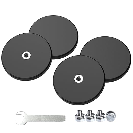 Magnetpro 4 Pieces Strong Rubber Coated Mounting Magnets Anti-Scratch & Anti Corrosion, Over 30 LB Adhesive Power, with 1/4"-20 Stainless Steel Thread Hole and Screw for PTZ, Camera