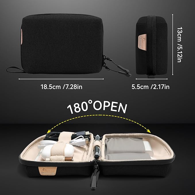 SIMTOP Electronics Organizer Cord Organizer Travel, Small Tech Bag for Cords, Chargers, Power Bank, Earbuds – Portable Cable Pouch for Office, Business Trip, Commute – Water & Scratch-Resistant